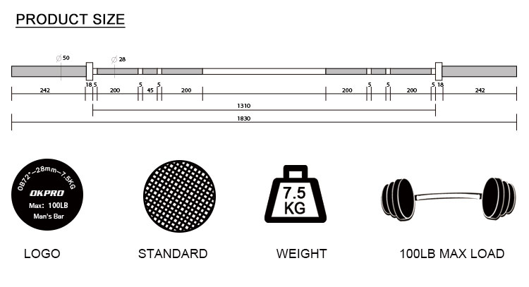 OKPRO Gym Fitness Aluminum Bar Powerlifting Weightlifting Barbell Bar