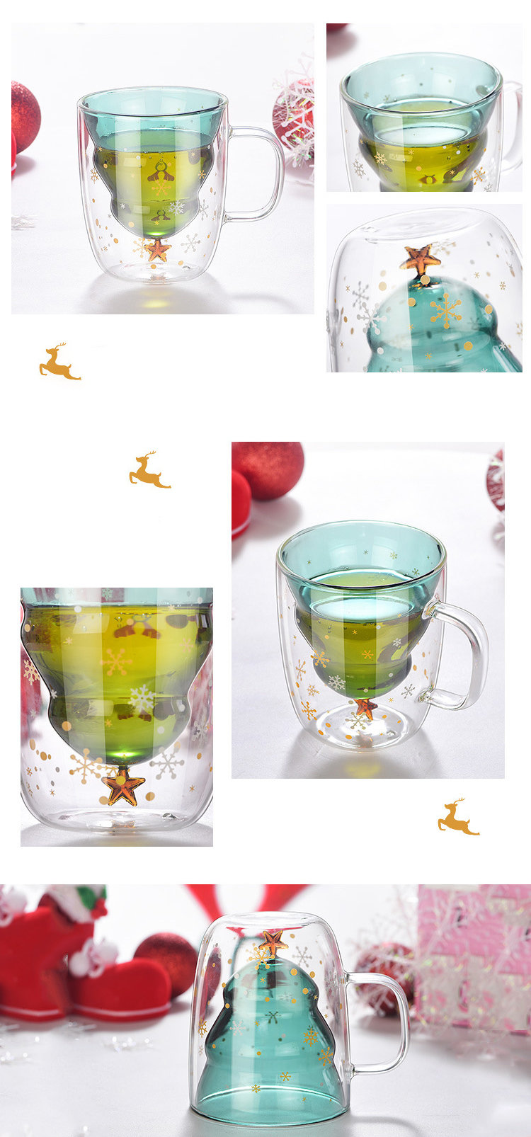 250ml Christmas Wish Double Wall Glass Cup with Lid