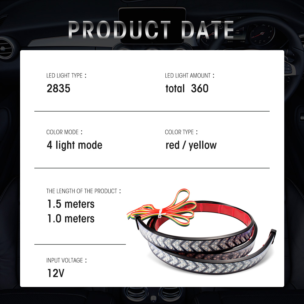 universal  motorcycle car LED tail light strip 12V led taillight bar 4 light model with yellow turn light led tail-lamp