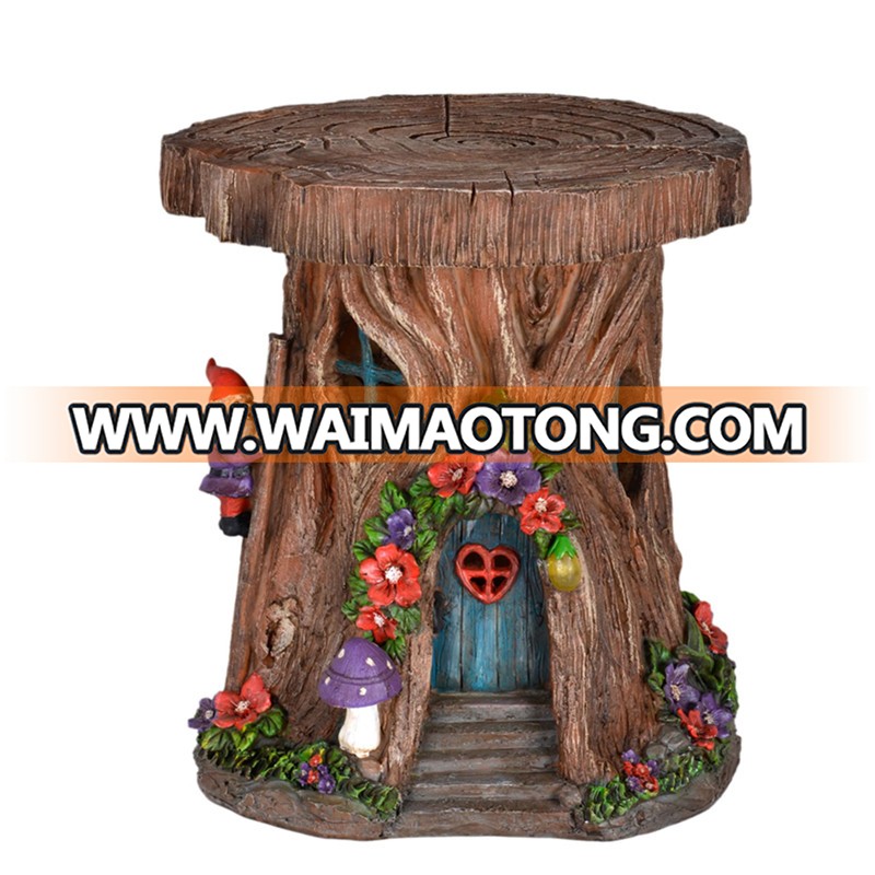 Resin Creative Tree Stump House with Gnome Garden Ornament