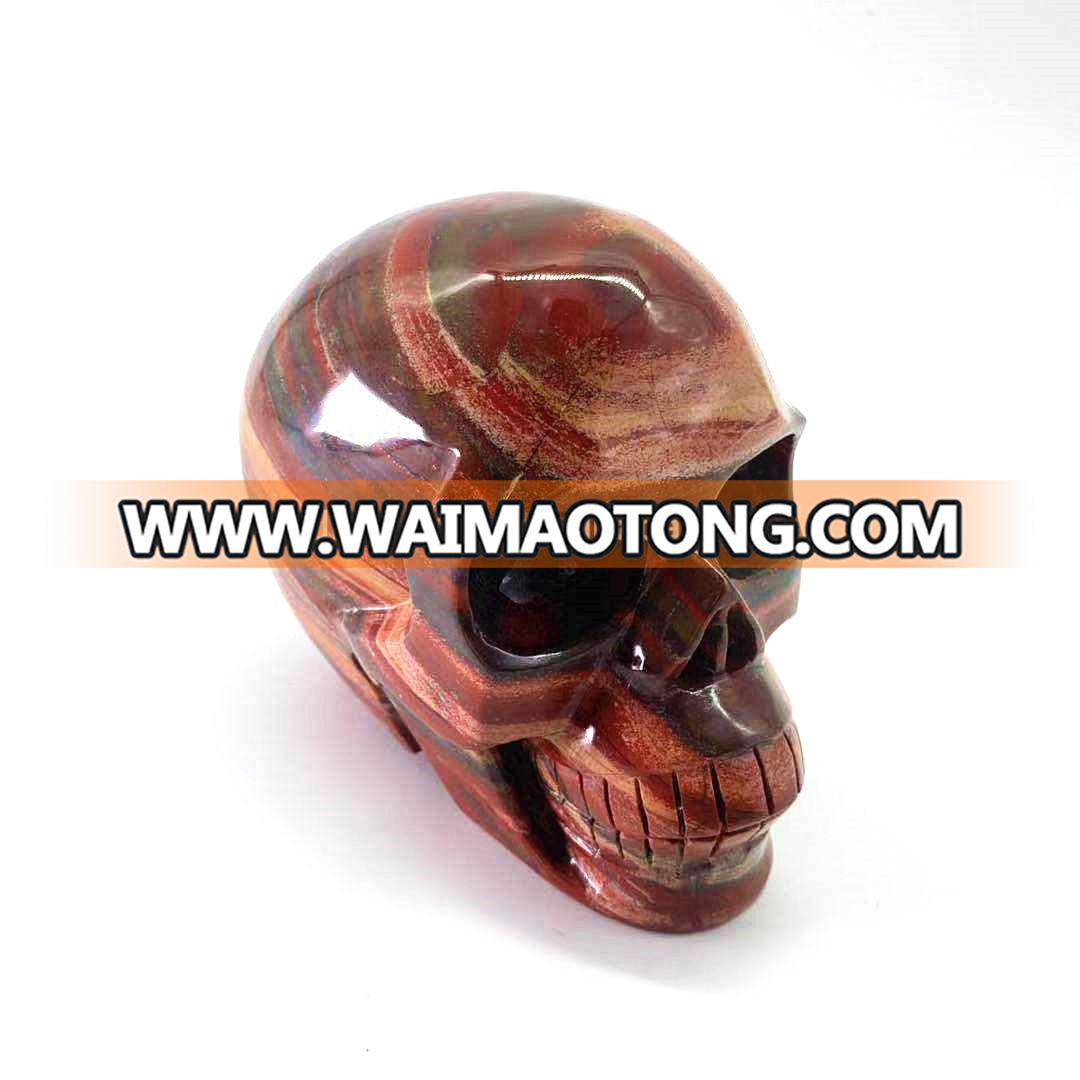 Wholesale natural hand carved crystal rainbow jasper stone skulls crystal craft skull for decoration