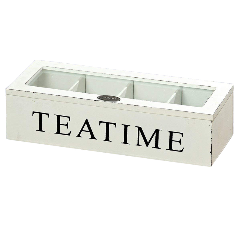 4-Compartment Multipurpose Organization Display Box Wood tea bag box with Clear Lid