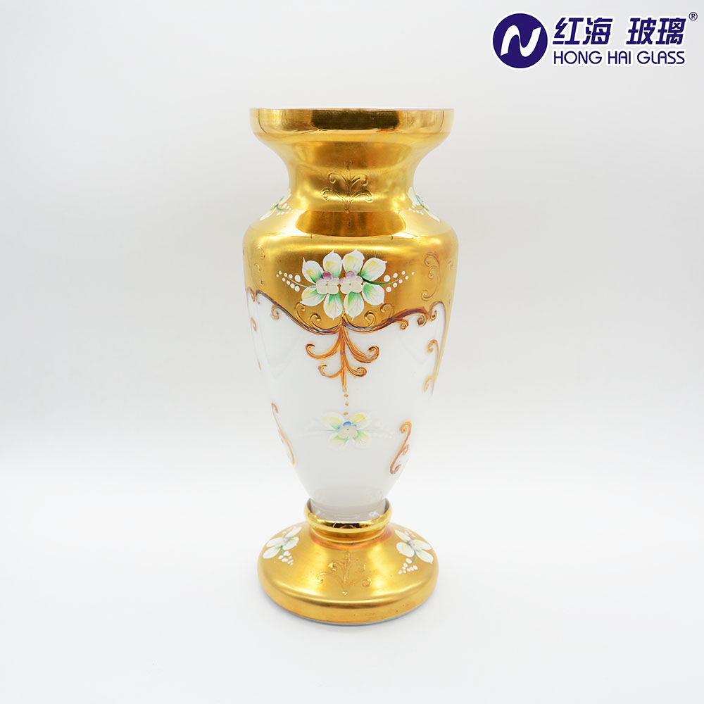 30cm Tall Golden Glass Flower Vase Decorative Wedding Vase With Gift Box