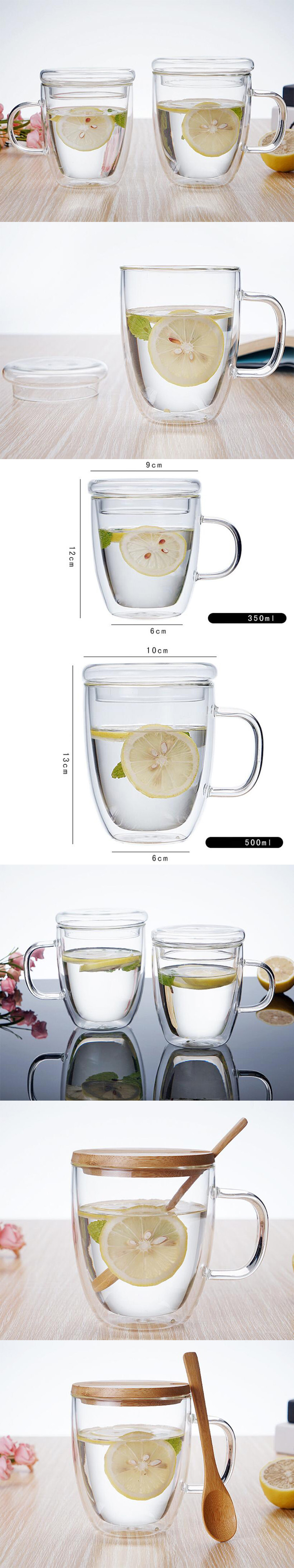 Hot sale high quality pyrex clear 350ml double wall glass coffee mug with lid