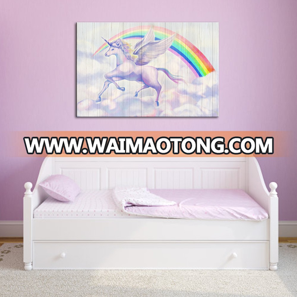 Unicorn Wall Art Canvas for Girl's Room Flying Horse Colorful Rainbow Painting Nursery Kids Room Modern Home Decor