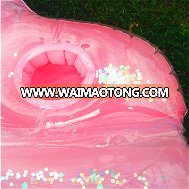 Pink glitter inflatable seashell float mattress for swimming toy