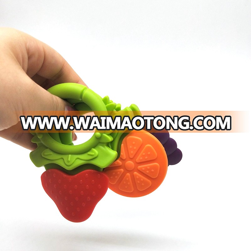 New Design food grade soft silicone baby teething ring toys fruit baby teethers