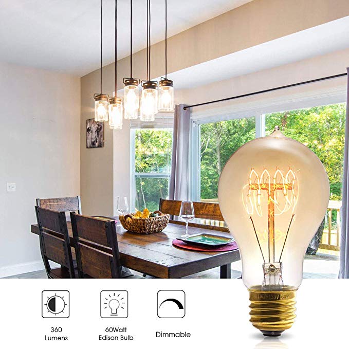 A19 Dimmable 60W Amber Edison Tungsten Bulb Vintage Incandescent lights E26 Edison Bulbs for Home Light Fixtures Decor