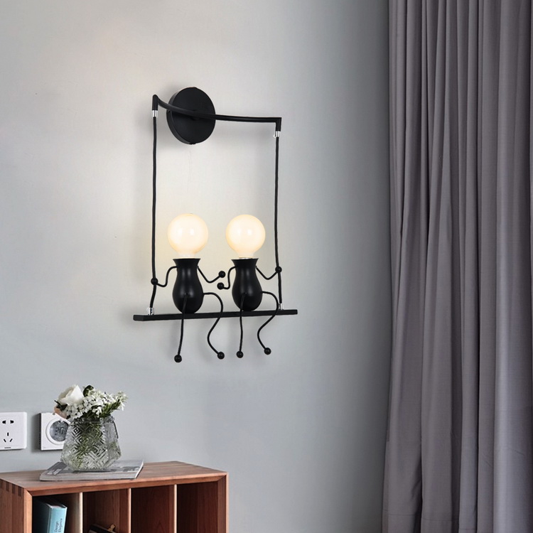 Nordic Modern  living room   Light E27 art black  mini human wall lamp for children' s bedroom