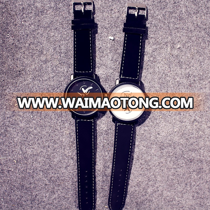 Trendy Yes No Simple Big Dial Boy and Girl Students Couple Watch Harajuku Style Vintage Quartz Women White Black Watches