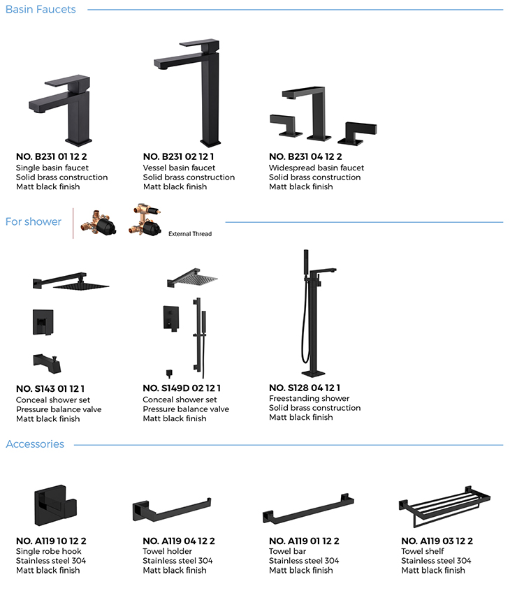 Engineering square design deck mount  black brass basin faucet boiling water taps types