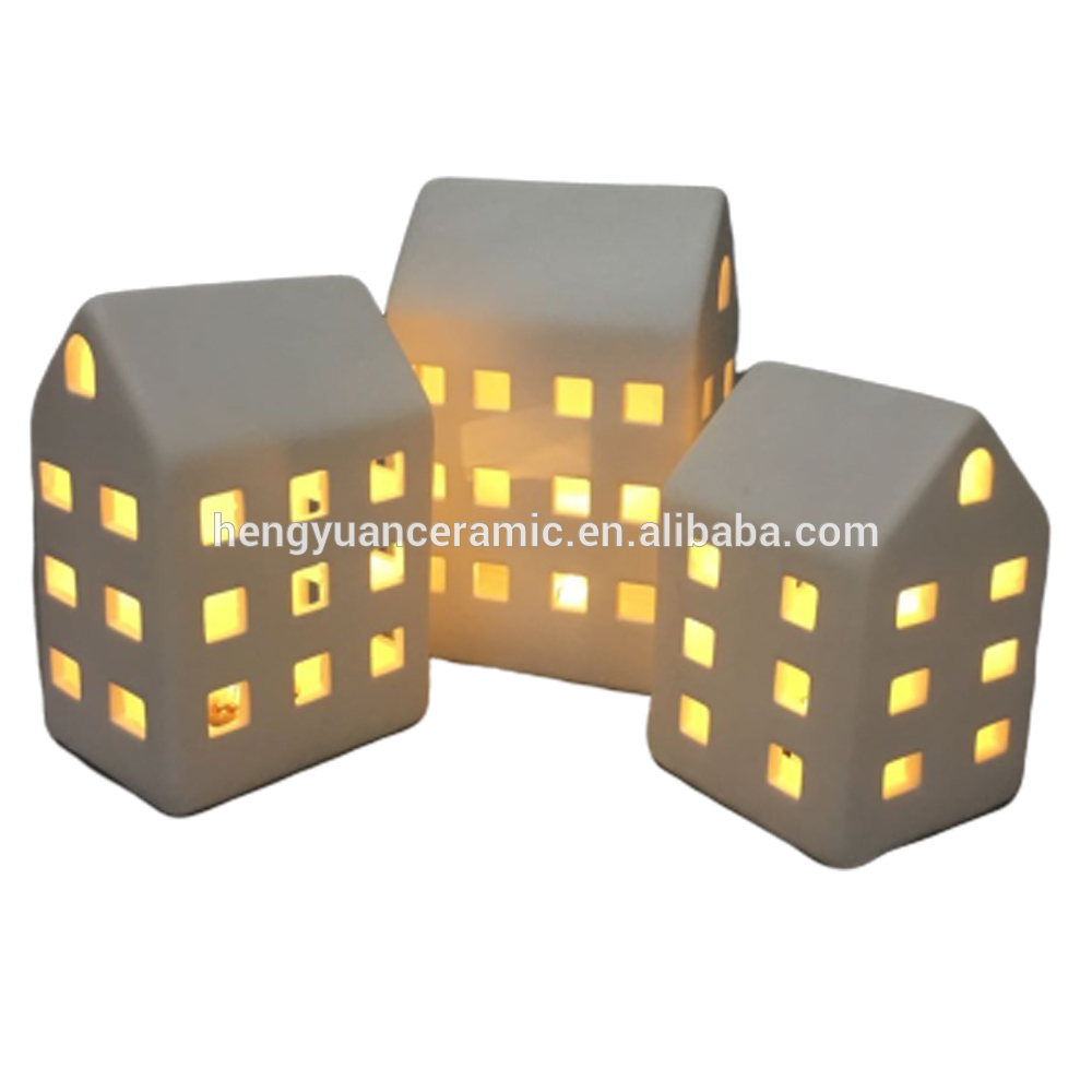 White Matte Ceramic House Candle Holder For Indoor Decoration