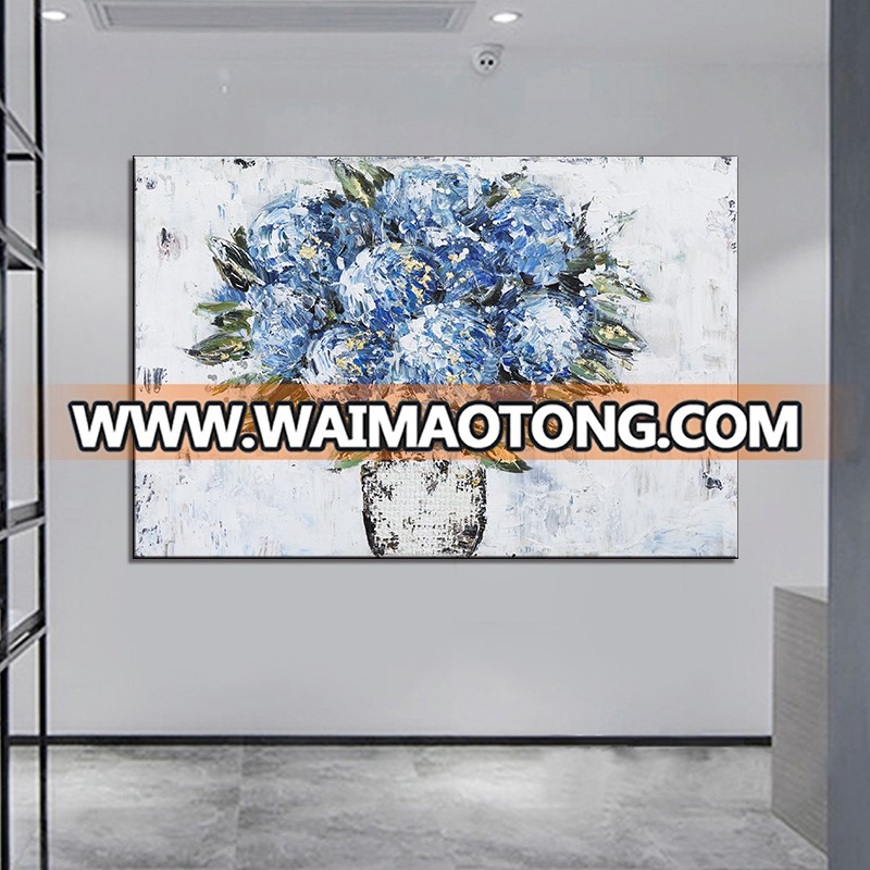 Modern Abstract flower oil painting hand painting on Canvas blue flower and Vase poster Muur voor woonkamer Home decoration