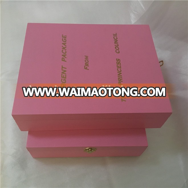 Chinese Supplier Painting Pink Outside Custom Printed Wood Boxes with Hinged Lid for Gift Packaging