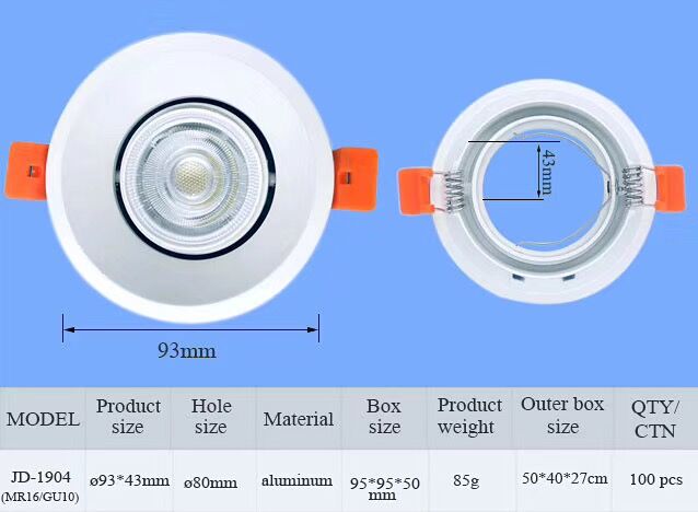 Die casting aluminum led light trim cover  recessed down lighting housing MR16 GU10