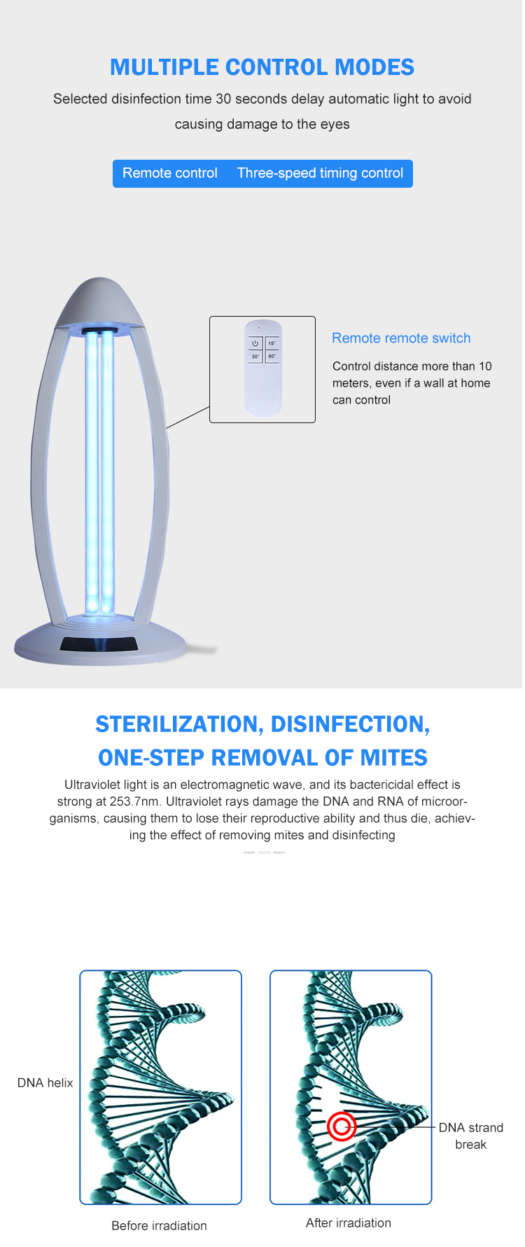 New product remote control timing portable home 38watt ultraviolet uv sterilization lamp