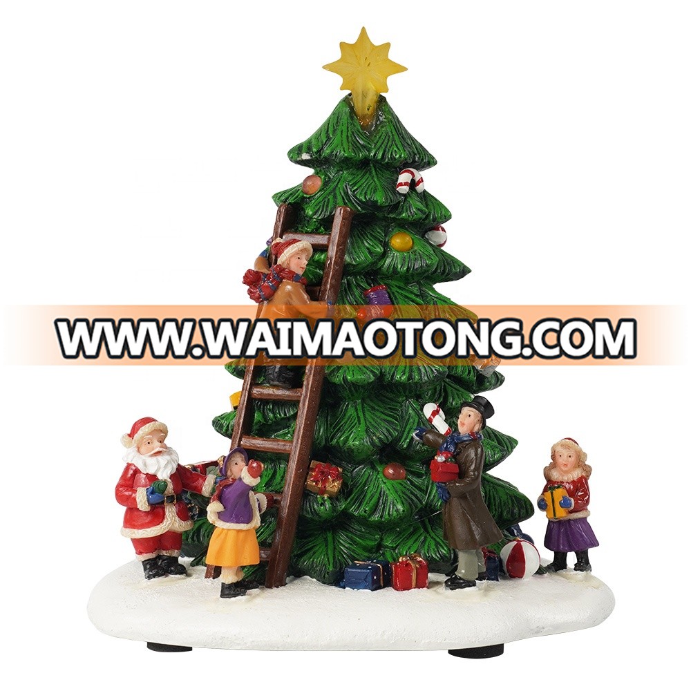 Wholesale home indoor Led polyresin Xmas Tree Scene Resin Christmas decor for gift