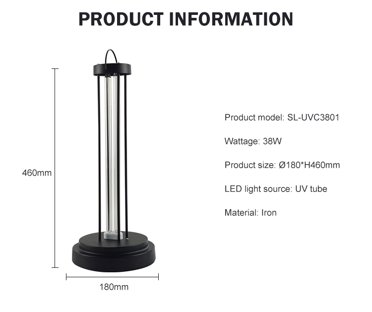 Portable sterilization disinfection light for school home office 38w uv germicidal lamp