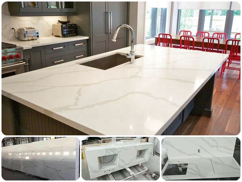 Customized Artificial White Calacatta Quartz Kitchen Countertops