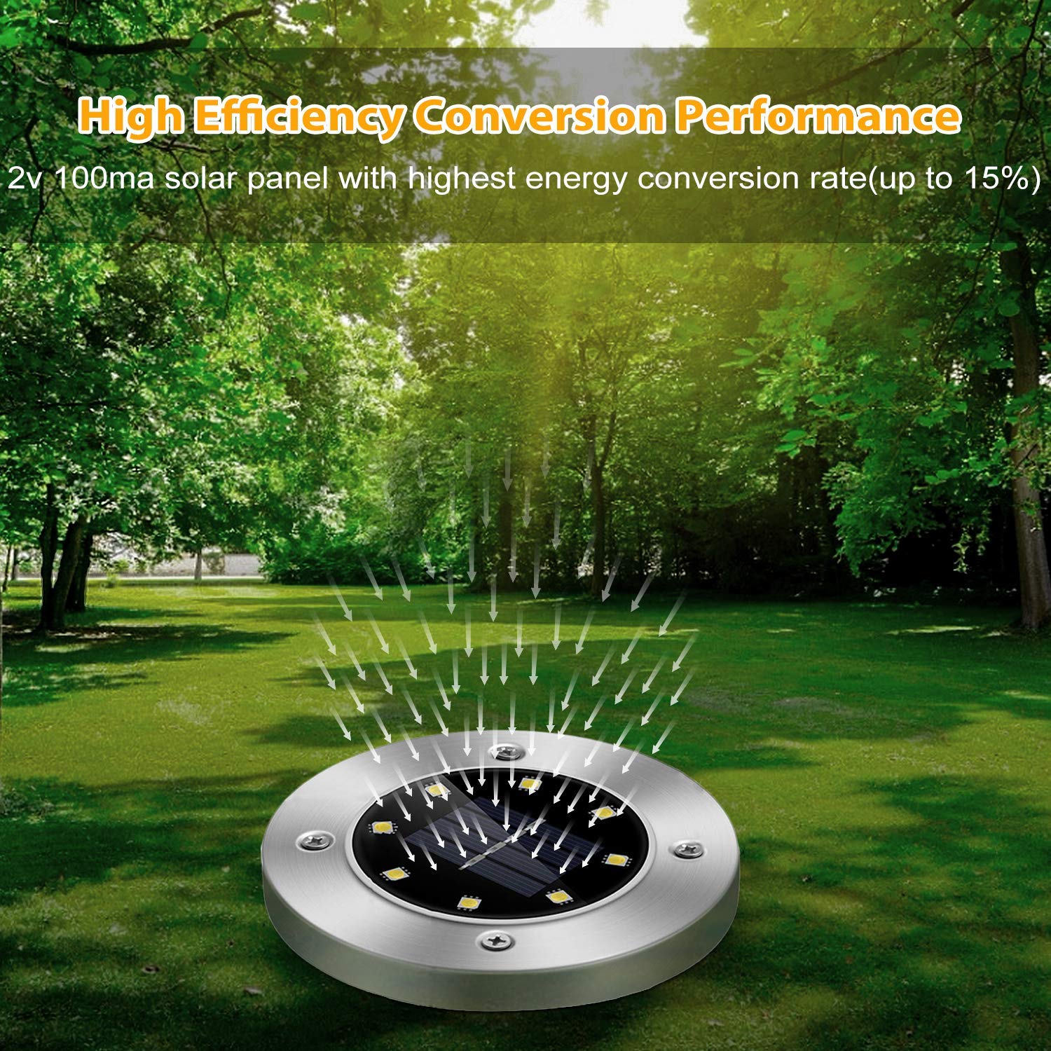 Solar Ground Lights, 8 LED Solar Disk Lights Outdoor Waterproof for Garden Yard Patio Pathway Lawn Walkway