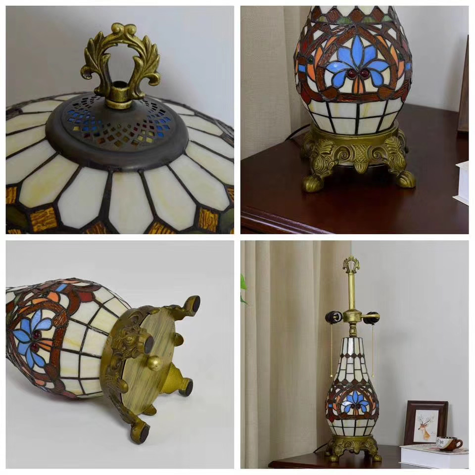 TFT-8033 Vintage Baroque Tiffany Handcrafted Stained Glass Table Lamp For Home Living Room Decorative Lighting