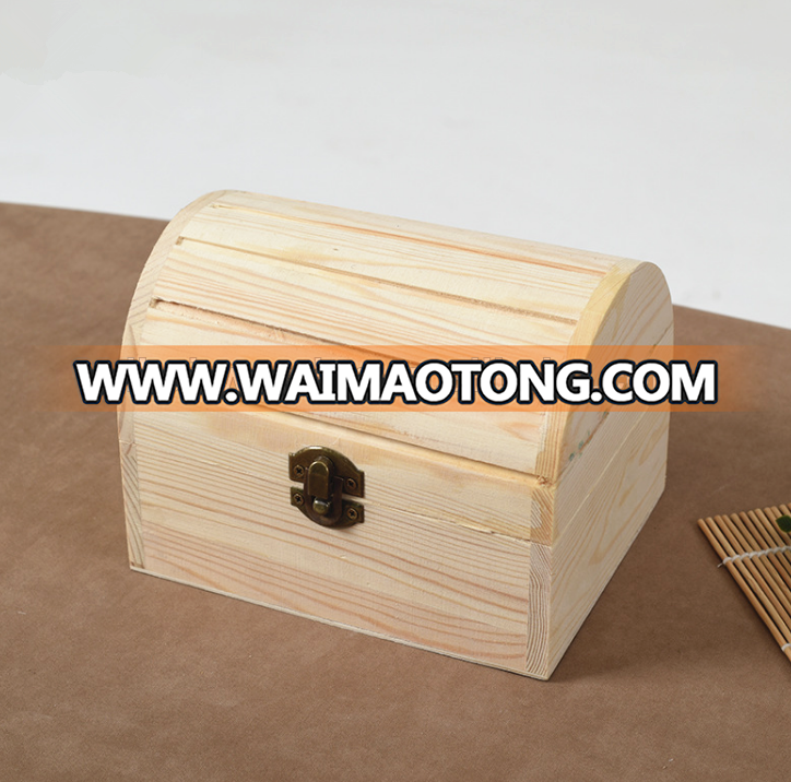 Classic wooden box treasure chest with hinge lid