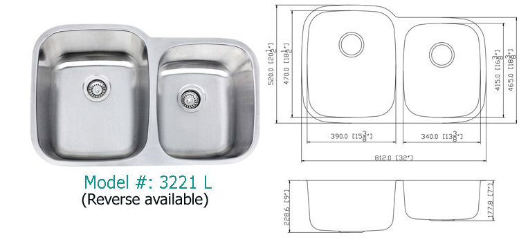 Deep drawn sink J3218, undermount stainless steel sink, Made in Malaysia, no Anti-dumping tariff