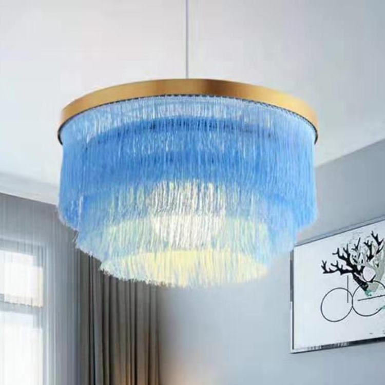 Fringe  ceiling lamp grey, red,blue Polyester Yarn-dyed  rope pendant light  C6126-1F