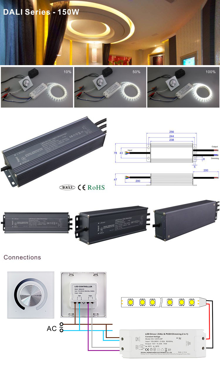 12V 1.49A 150W  Dali  Constant Voltage IP66 AC DC LED Power Supply