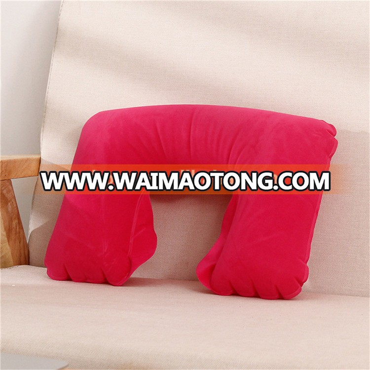 Comfortable flocking pvc U shape neck inflatable travel pillow from yiwu factory