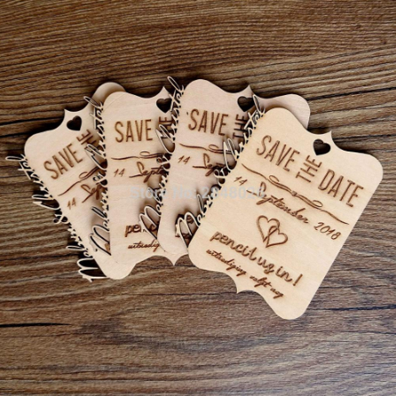 Personalized Laser Cut wood Save the Date wedding card