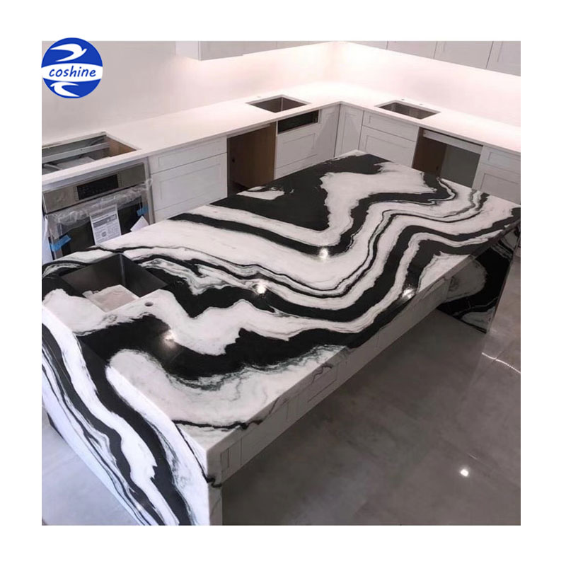 20mm Big Size Black Veins Panda White Marble Kitchen Countertop Vanity Top Coffee Top