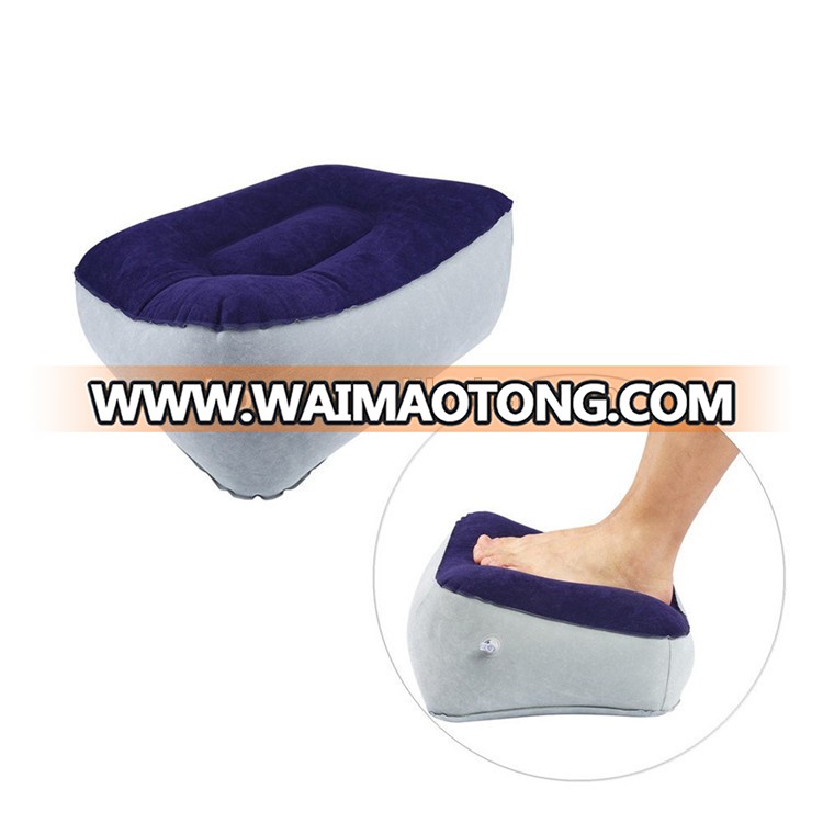 High quality flocking pvc inflatable travel foot rest pillow for train trip