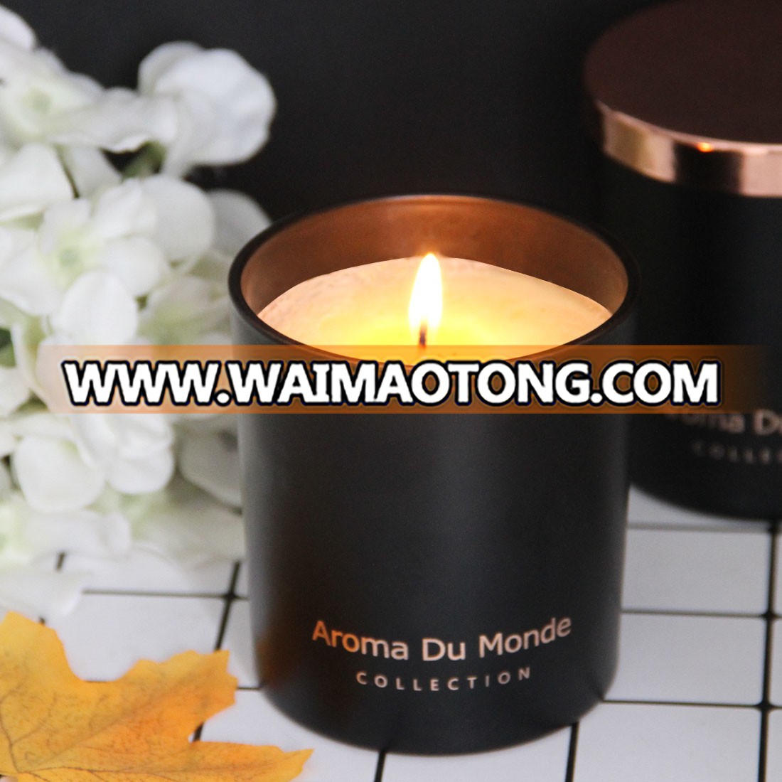 Luxury Glass Black Candle Jars With Metal Rose Gold Lids