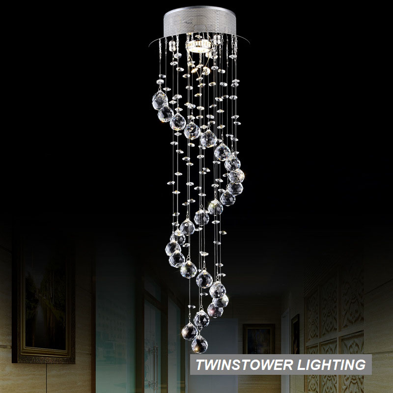 Modern style simple crystal chandelier villa living room chandelier LED revolving stair lamp hanging lamp