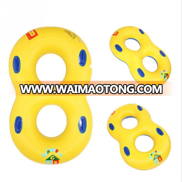 Customized printing inflatable double swimming pool float seat ring with handles