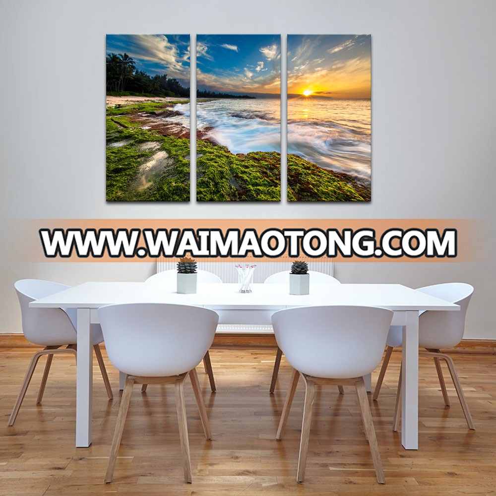 Large Modern Landscape with Mountain Trees Canvas Wall Art Beautiful Hawaiian Sunset in the Ocean Painting Picture