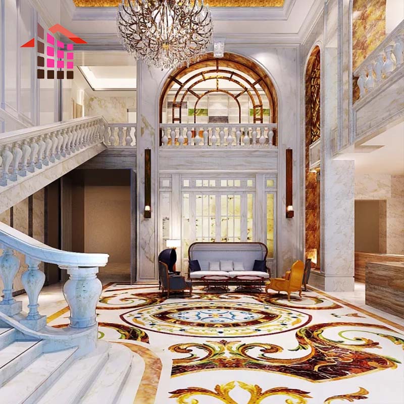 Villa house waterjet marble floor and stairs