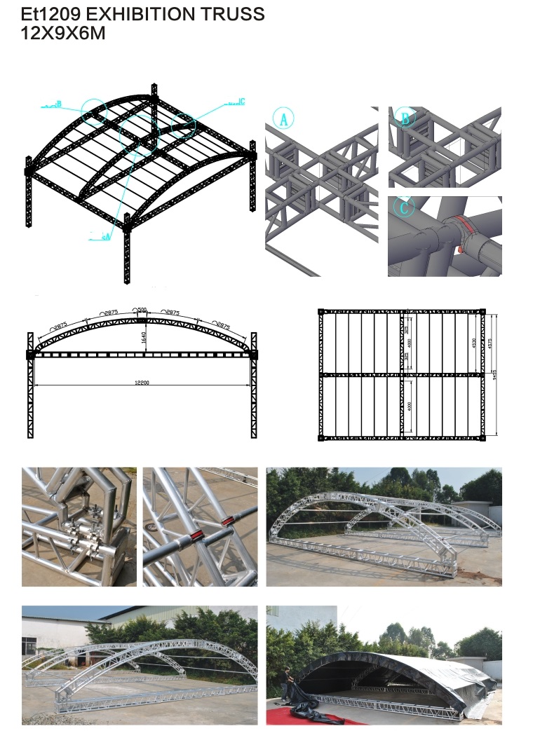 Aluminum L Mould Connect 12" exhibition truss 305x305mm with Curved Roof system