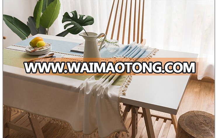 Daily Use Cotton and linen Embroidery Tassel  Tablecloth Rectangular Coffee Table Dinner Table Cloth