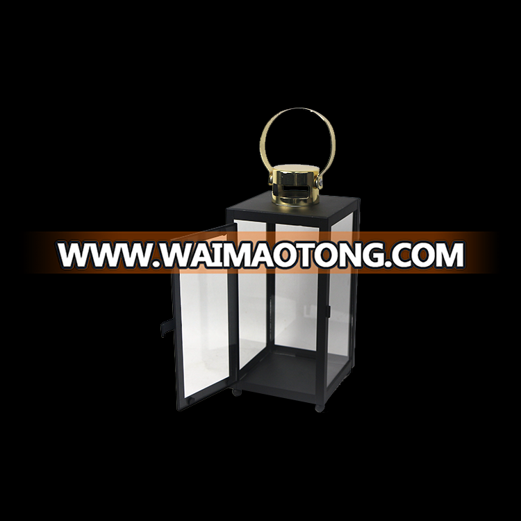 Retro Decoration  Black  Metal Glass Candle Lantern