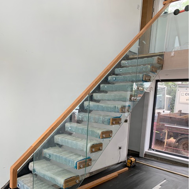 DIY prefabricated glass floating wood stairs with steel beam cost