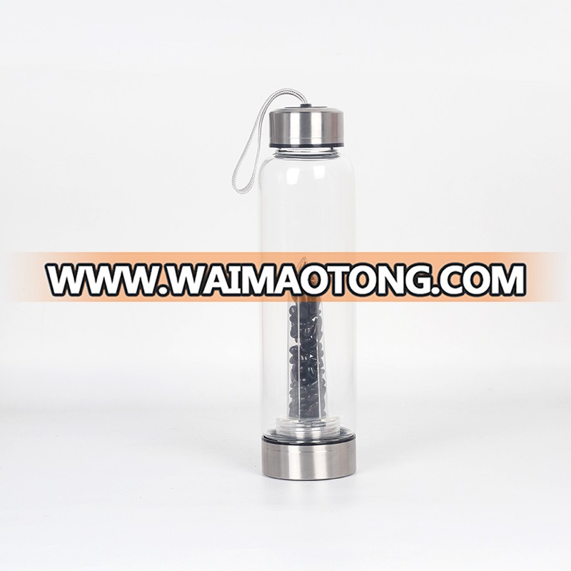 Wholesale 500ml natural crystal energy glass water bottle crystal water bottle with rope