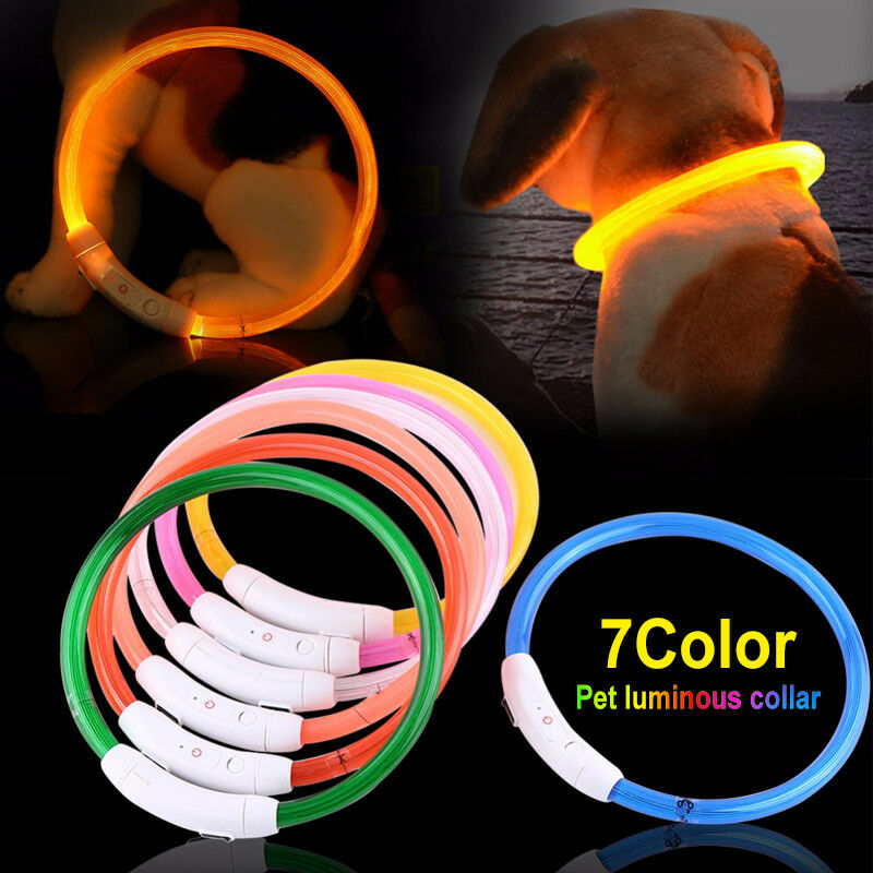 8 Colors LED Pet Dog Collars USB Rechargeable Glowing Adjustable Cuttable Waterproof Neck Ring Necklace for Cat Night Safe