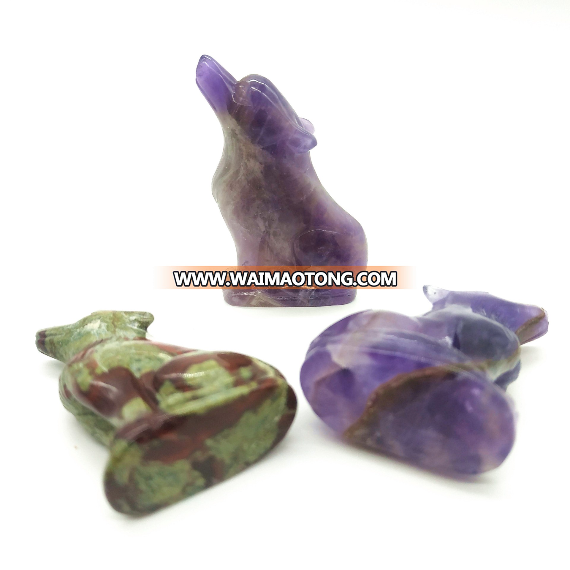 Natural crystal carvings quartz crystal wolf dream amethyst carved animals home decoration