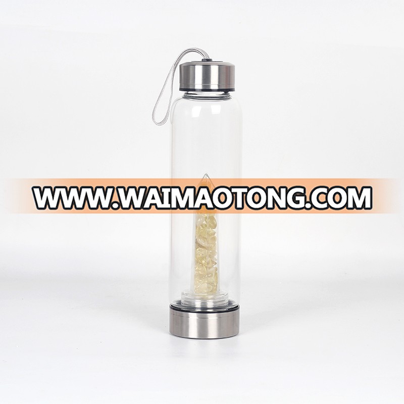 Wholesale 500ml natural crystal energy glass water bottle crystal water bottle with rope