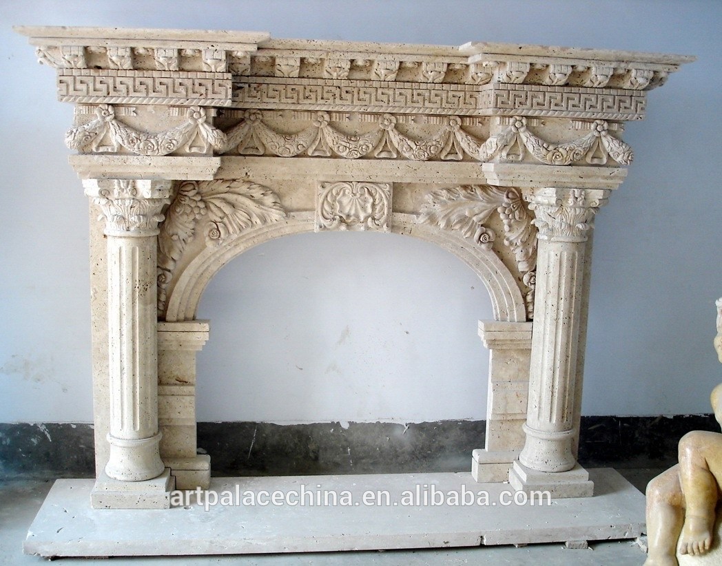 High quality hand carved indoor decoration natural marble fireplace