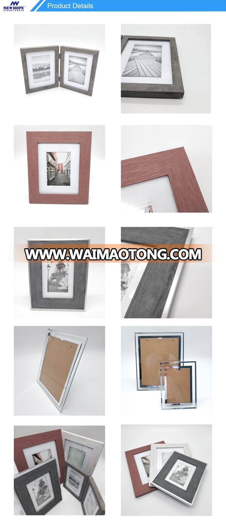 Wholesale Glass Panel Plastic Wood Grain Picture Photo Frame Home Wall Decor