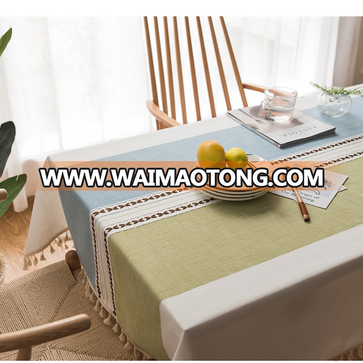 Daily Use Cotton and linen Embroidery Tassel  Tablecloth Rectangular Coffee Table Dinner Table Cloth