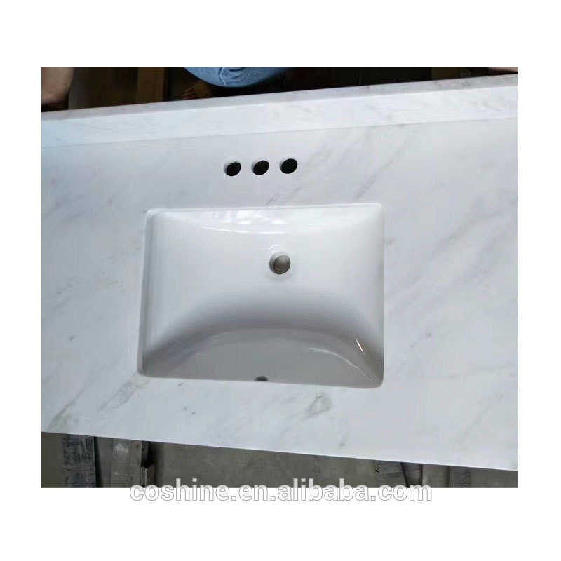 3 Parallel Tap Holes Castro White Marble Vanity Top